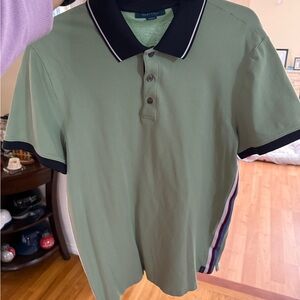 Perry Ellis Light Green Polo Shirt with blue collar and stripe detailing